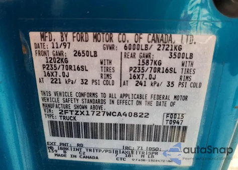 1998 Ford F150 from USA, damaged, VIN 2FTZX1727WCA40822